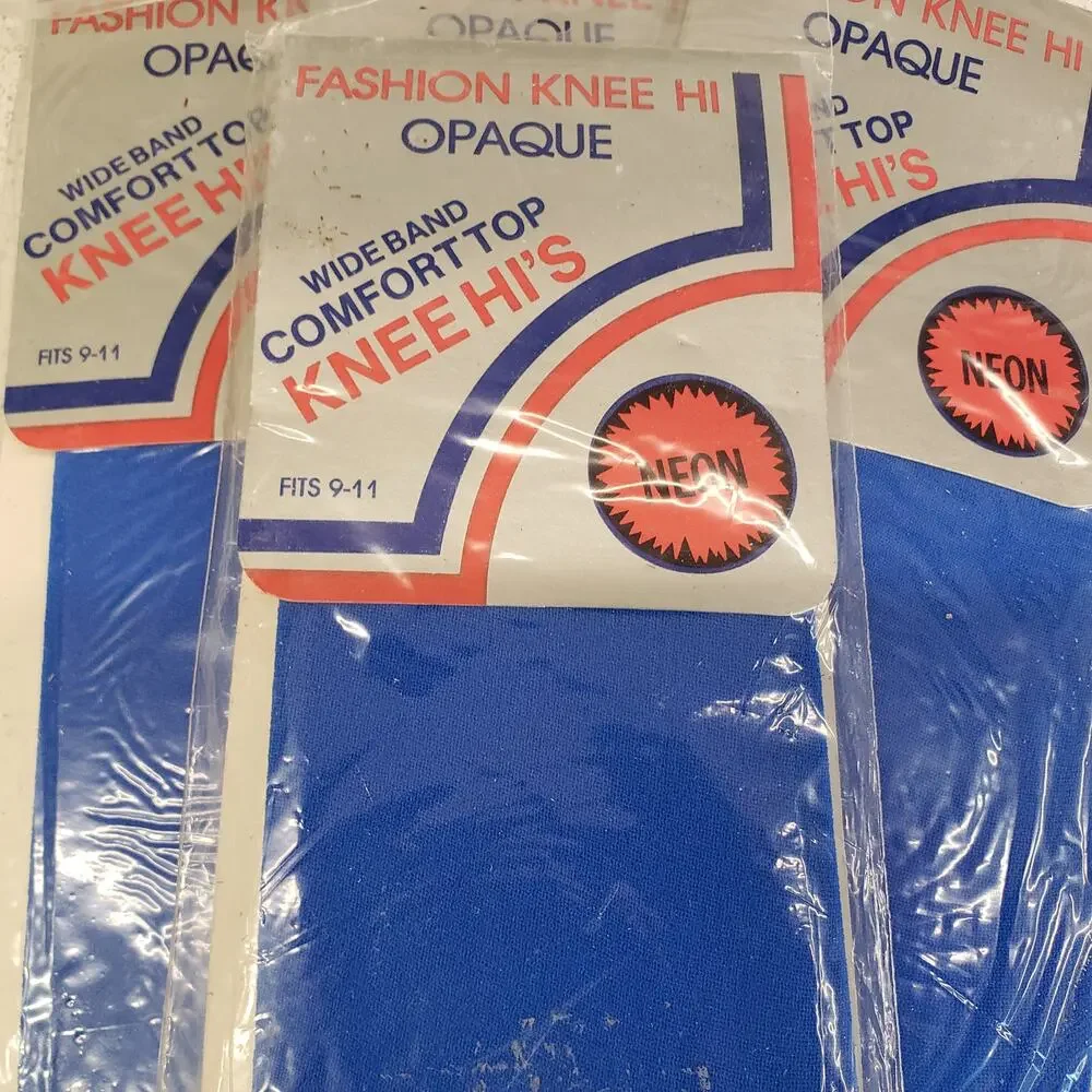 Vintage Opaque Knee Highs Neon Blue 80s One Size School Girl Knee High 4 Pack